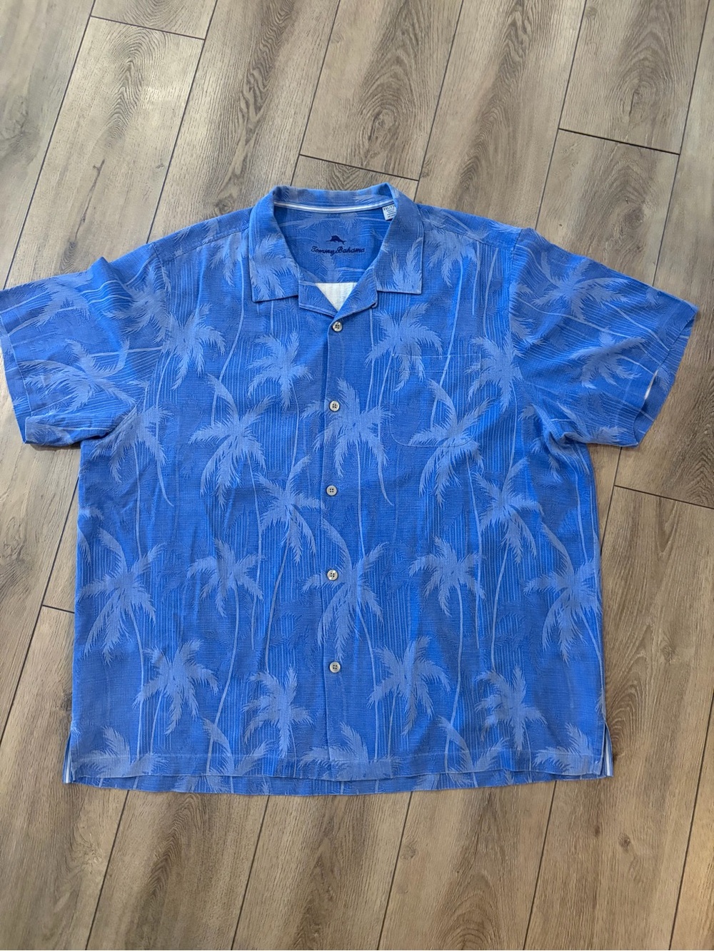 TOMMY BAHAMA 100% SILK Blue Palm-Print Short-Sleeve Camp Shirt XXL